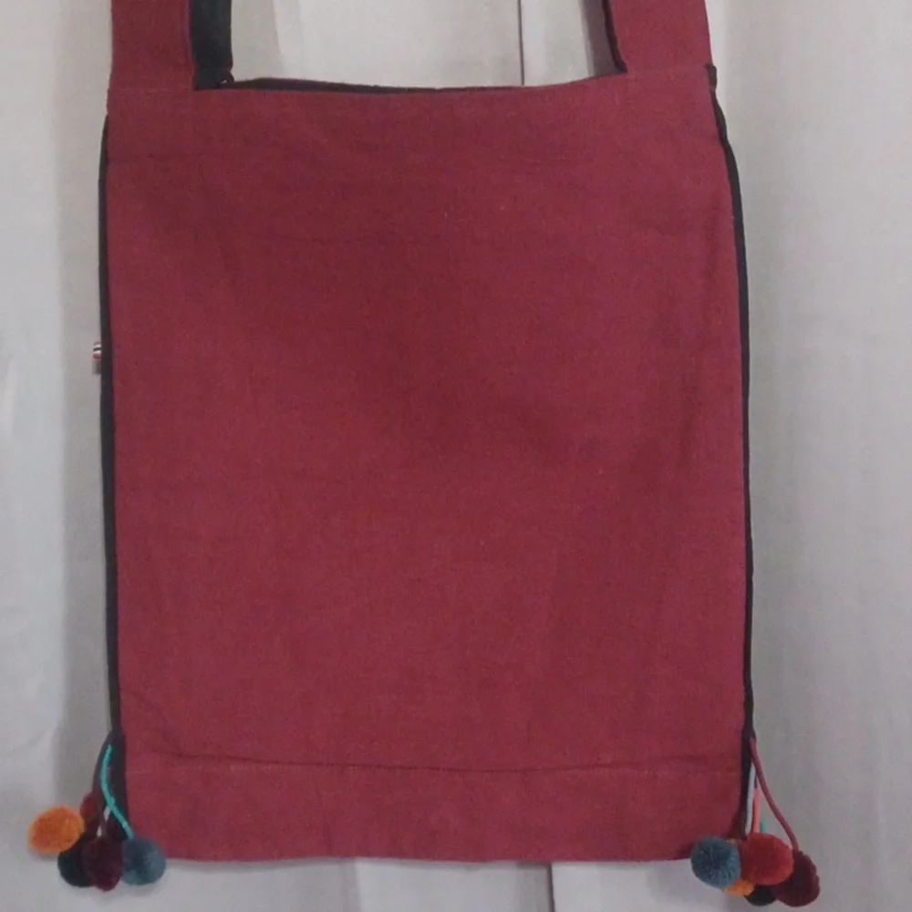 Boho Burgundy Flame Motif Textile Shoulder Bag, Festival